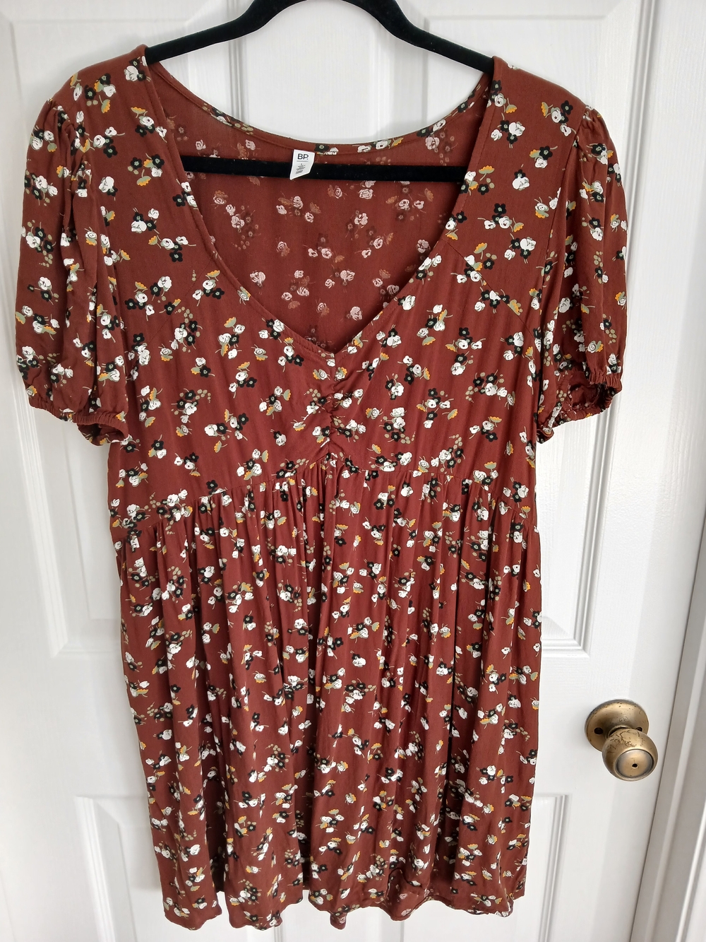 BP Nordstrom Floral V-Neck Mini Dress In Brown Floral